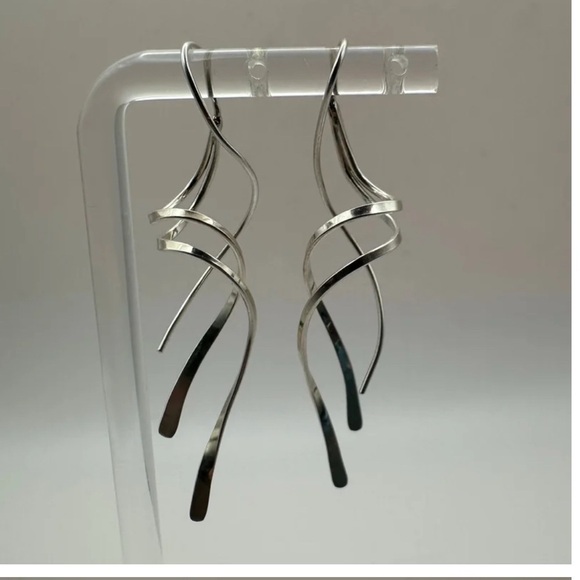 Modern Sculptural Silver Spiral Dangle Earrings- Lightweight Statement Pre-owned - Picture 7 of 11